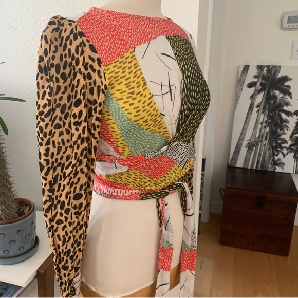 blink London Multicolored long sleeved faux wrap top w wrap tie sash at hem - Picture 9 of 16